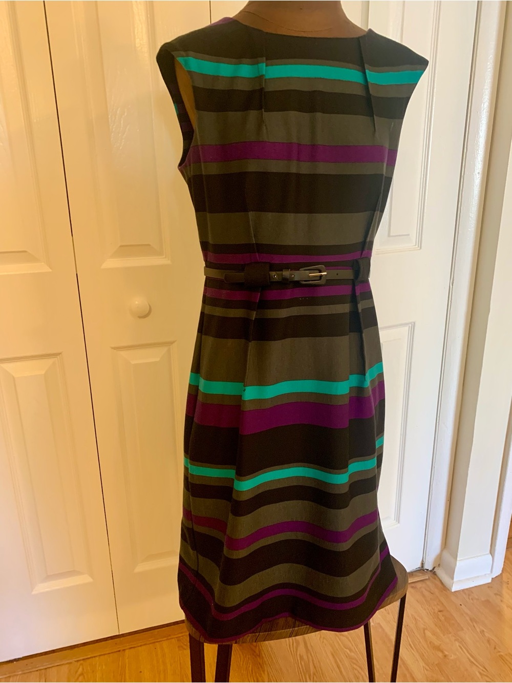 Soho Apparel Striped Sheath Dress with Teal & Purple Accents